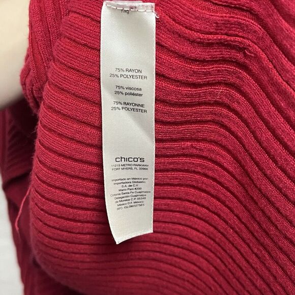 Chico red Biya Long cardigan ruffle rayon knit ribbed open front sweater size 1 - Picture 6 of 8